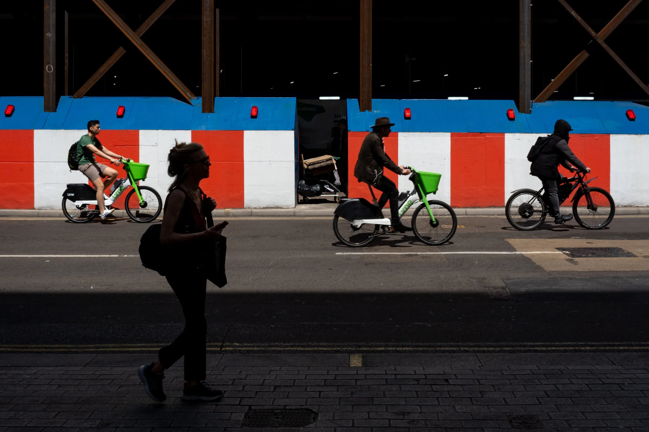 Photo of bikes along Oxford Street in London, take with in a Street Photography style